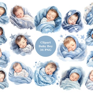 34 Baby Boy Clipart, PNG digitale Dateien auf transparentem Hintergrund, Sublimation, kommerzielle Nutzung