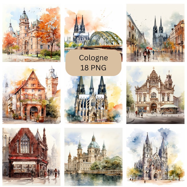 Aquarell Köln Clipart, PNG digitale Dateien auf transparentem Hintergrund, scrapbook, Einladungen, kommerzielle Nutzung