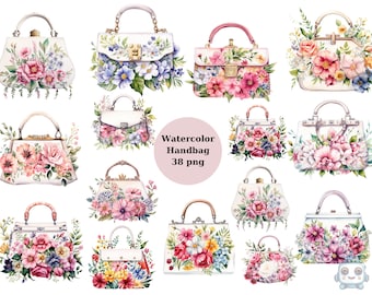 Watercolor Handbag Clipart, PNG individual images on transparent background, sublimation, commercial use