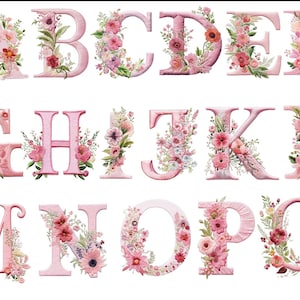 Alphabet rose brodé, lettres png, alphabet png, téléchargement immédiat pour un usage commercial, haute résolution, 12 x 12, usage commercial