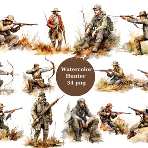 Aquarell Jäger Clipart, transparenter Hintergrund, hohe Qualität, Clipart, 12x12, kommerzielle Nutzung
