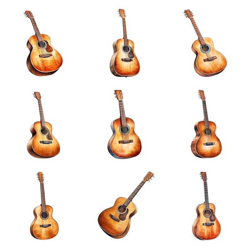 23 Classic Guitars Watercolor Clipart, Instruments Clipart, PNG ...