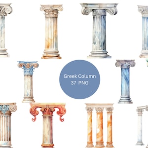 37 griechische Säulen Aquarell Clipart, Griechenland Clipart, PNG einzelne Bilder auf transparentem Hintergrund, Sublimation