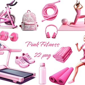 Pink Fitness Clipart, sfondo trasparente, alta qualità, clipart, 12x12, uso commerciale