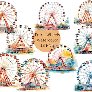 Aquarell Riesenräder Clipart, PNG digitale Dateien auf transparentem Hintergrund, Sublimation, kommerzielle Nutzung