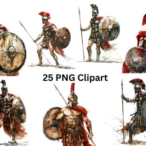 25 cliparts de guerriers spartiates, clipart Sparte, images individuelles PNG sur fond transparent, sublimation