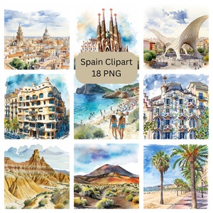 Aquarelle belle Espagne Clipart, fichiers numériques PNG sur fond transparent, sublimation, usage commercial