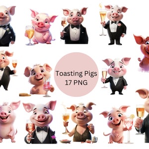 Clipart animado de cerdos divertidos, cerdos tostados PNG, fondo transparente, alta calidad, uso comercial