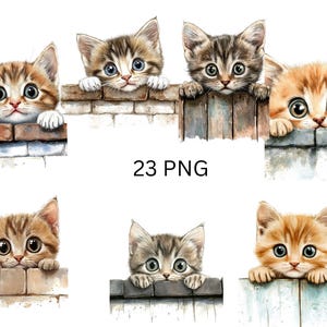 Watercolor Kitten Clipart Set - 23 Cute Cat Illustrations - Adorable Cat Art for Crafts, Decor, and DIY Projects, Transparent Background