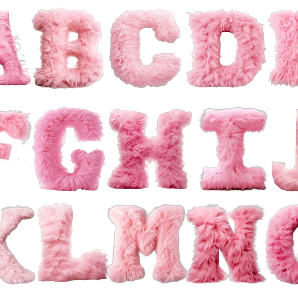 Pink Fluffy Alphabet, fondo transparente, alta calidad, imágenes prediseñadas, 12x12, uso comercial