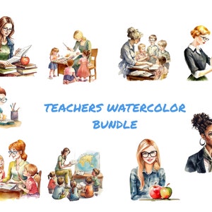 Aquarell Lehrer Clipart, Lehrer Leben, Kinder unterrichten, PNG Clip Art Grafiken, Scrapbook, sofortiger Download für kommerzielle Nutzung