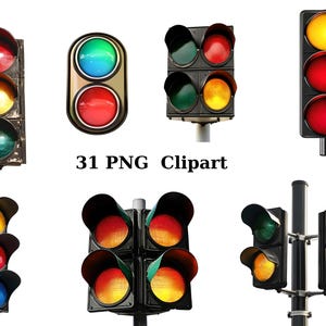 31 verkeerslichten aquarel clipart, afzonderlijke png-afbeeldingen op transparante achtergrond, sublimatie