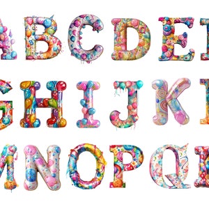 Watercolor Party Alphabet Clipart, PNG individual images on transparent background, sublimation, commercial use
