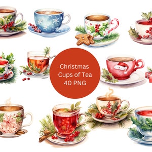 Aquarell Weihnachtstassen Tee Clipart, PNG digitale Dateien auf transparentem Hintergrund, Sublimation, kommerzielle Nutzung