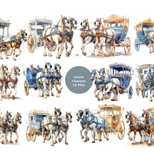 19 chars grecs aquarelle Clipart, clipart Grèce, images individuelles PNG sur fond transparent, sublimation