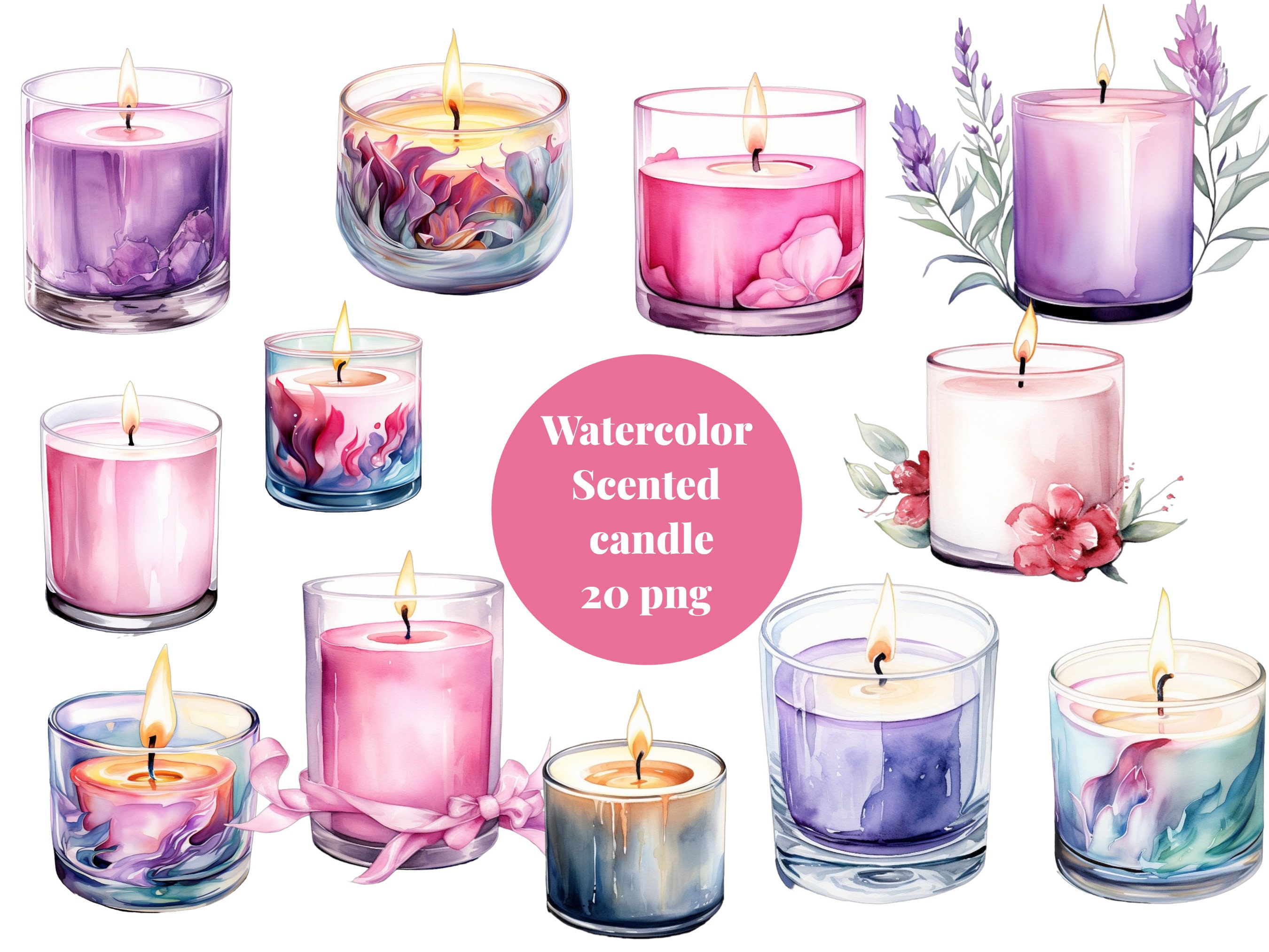 Watercolo Scented Candle Clipart Graphics in PNG for Etsy