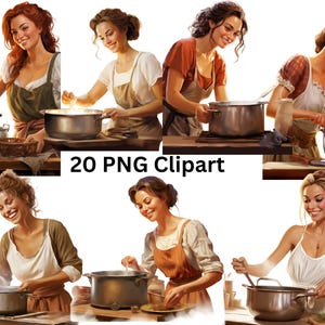 20 Women Cooking  Clipart, PNG individual images on transparent background, sublimation, commercial use