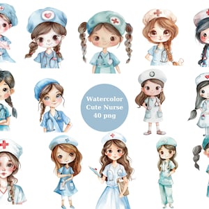 Acuarela linda enfermera clipart, archivos digitales PNG sobre fondo transparente, sublimación, uso comercial