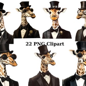 22 Gentleman Giraffes aquarel clipart, dieren clipart, individuele png-afbeeldingen op transparante achtergrond, sublimatie