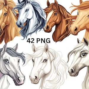 Horse Clipart Set – 42 PNG, Realistic and Cartoon Horse Illustrations, Farm Animal Stickers, Equestrian Art, Digital Download