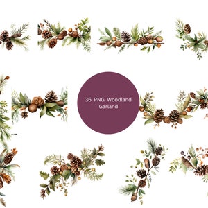 36 cliparts aquarelle guirlande des bois, forêt des cliparts, images individuelles PNG sur fond transparent, sublimation