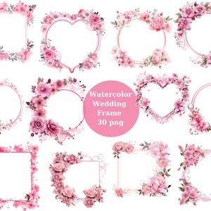 Cadres de mariage aquarelle, fond transparent, haute qualité, clipart, 12x12, utilisation commerciale