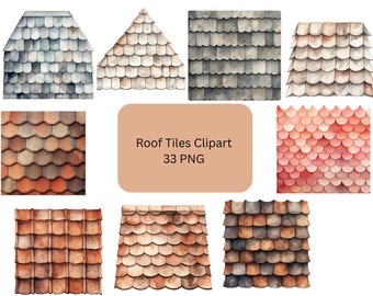 Watercolor Roof Tiles Clipart, PNG digital files on a transparent background, commercial use, instant download