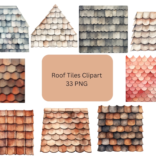 Watercolor Roof Tiles Clipart, PNG digital files on a transparent background, commercial use, instant download