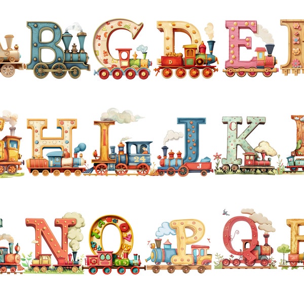 Clipart Train alphabet, letters png, alphabet png, instant download for commercial use, High resolution, 12x12, commercial use