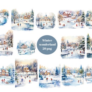 20 Winter Wonderland Acquerello Clipart, Winter Clipart, file digitali PNG su sfondo trasparente, sublimazione, uso commerciale