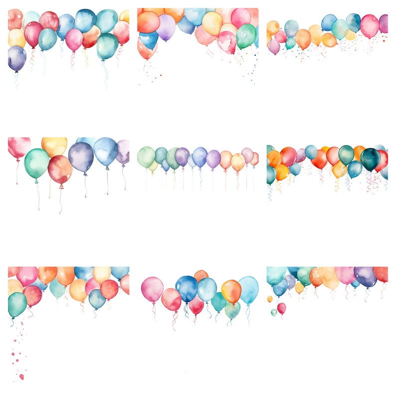 Watercolor Balloon Borders Clipart PNG Digital Files on - Etsy