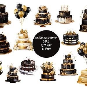 Schwarz und Gold Kuchen Clipart, digitale Dateien auf transparentem Hintergrund, Sublimation, kommerzielle Nutzung
