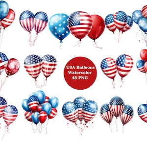 48 USA Flagge Luftballons, USA Ballons Clipart, transparenter Hintergrund, hohe Qualität, Clipart, 12x12, kommerzielle Nutzung