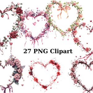 27 Coroas em forma de coração Clipart de aquarela, Clipart de coração, imagens individuais PNG em fundo transparente, sublimação