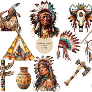 Clipart indiani d'America, immagini singole PNG dei nativi americani su sfondo trasparente, sublimazione, uso commerciale