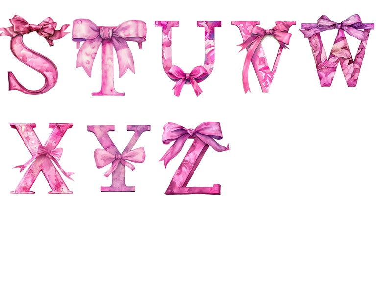 Watercolor Pink Bow Alphabet, Bow Letter Instant Download for ...