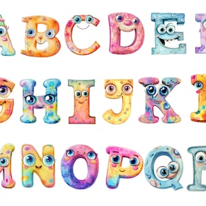 Smiley Alphabet Watercolor, Smiley Letters, Transparent Background ...