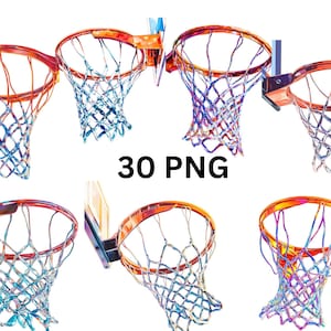 Clipart de panier de basket | 30 filets de basket-ball colorés PNG, images individuelles PNG sur fond transparent, sublimation