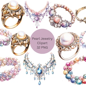 Watercolor Pearls Clipart, PNG digital files on transparent background, sublimation, commercial use
