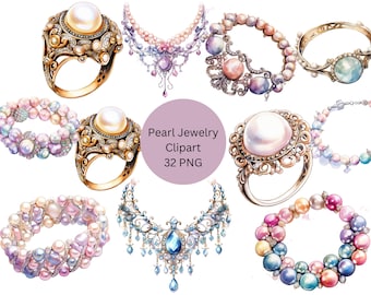 Watercolor Pearls Clipart, PNG digital files on transparent background, sublimation, commercial use