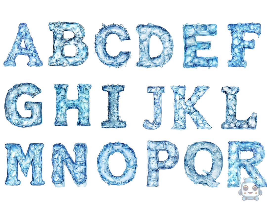 Ice Alphabet Watercolor Clipart, Alphabet Clipart, PNG Individual ...