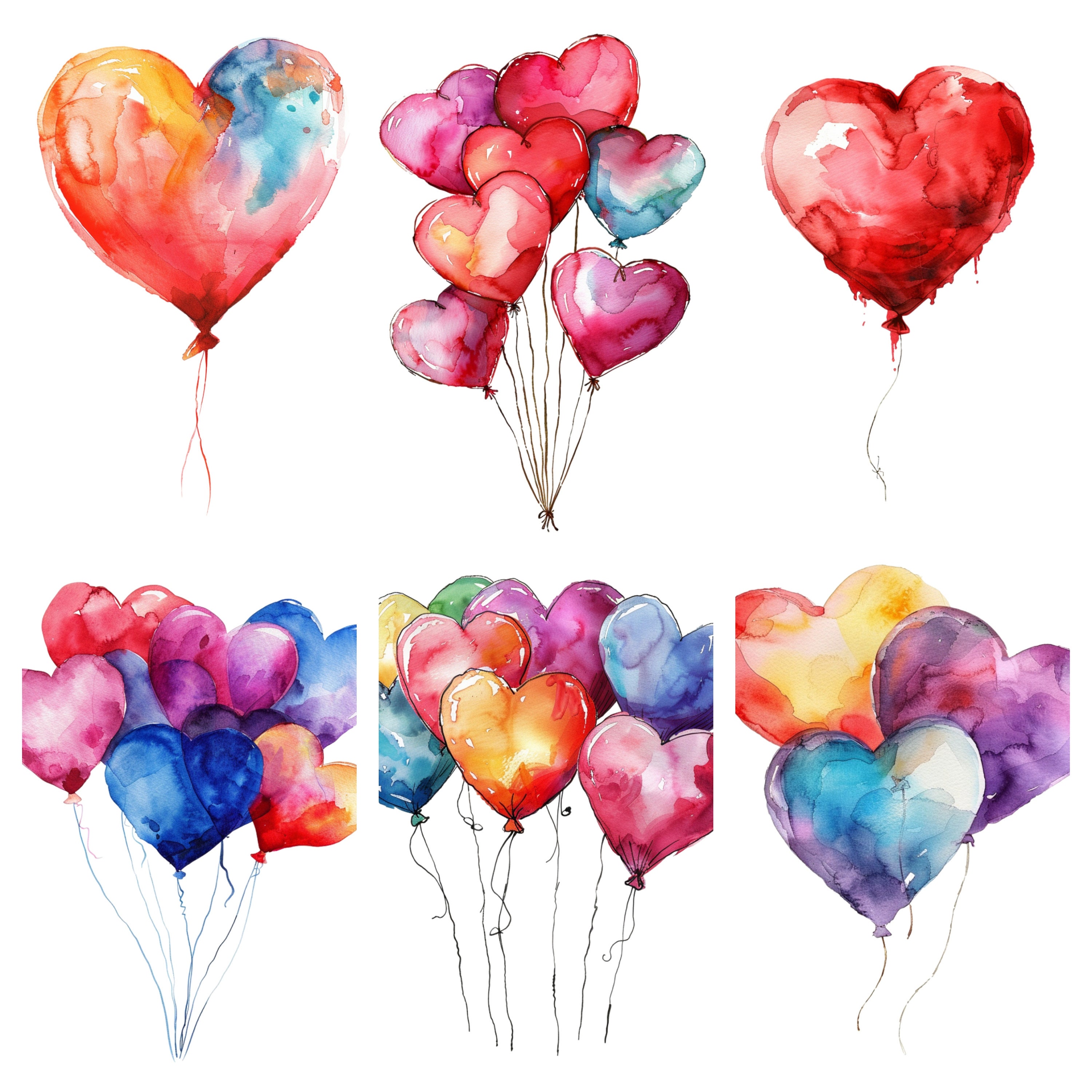 21 Valentine Balloons Watercolor Clipart, Valentines Day Clipart, PNG ...