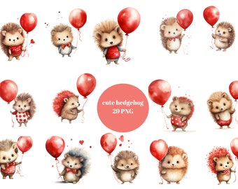29 Cute Hedgehogs Watercolor Clipart, Baby Hedgehog Clipart, PNG individual images on transparent background, sublimation