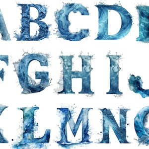 Ocean Alphabet Clipart, fundo transparente, alta qualidade, clipart, 12x12, uso comercial