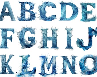 Ocean Alphabet Clipart, transparent background, high quality, clipart, 12x12, commercial use