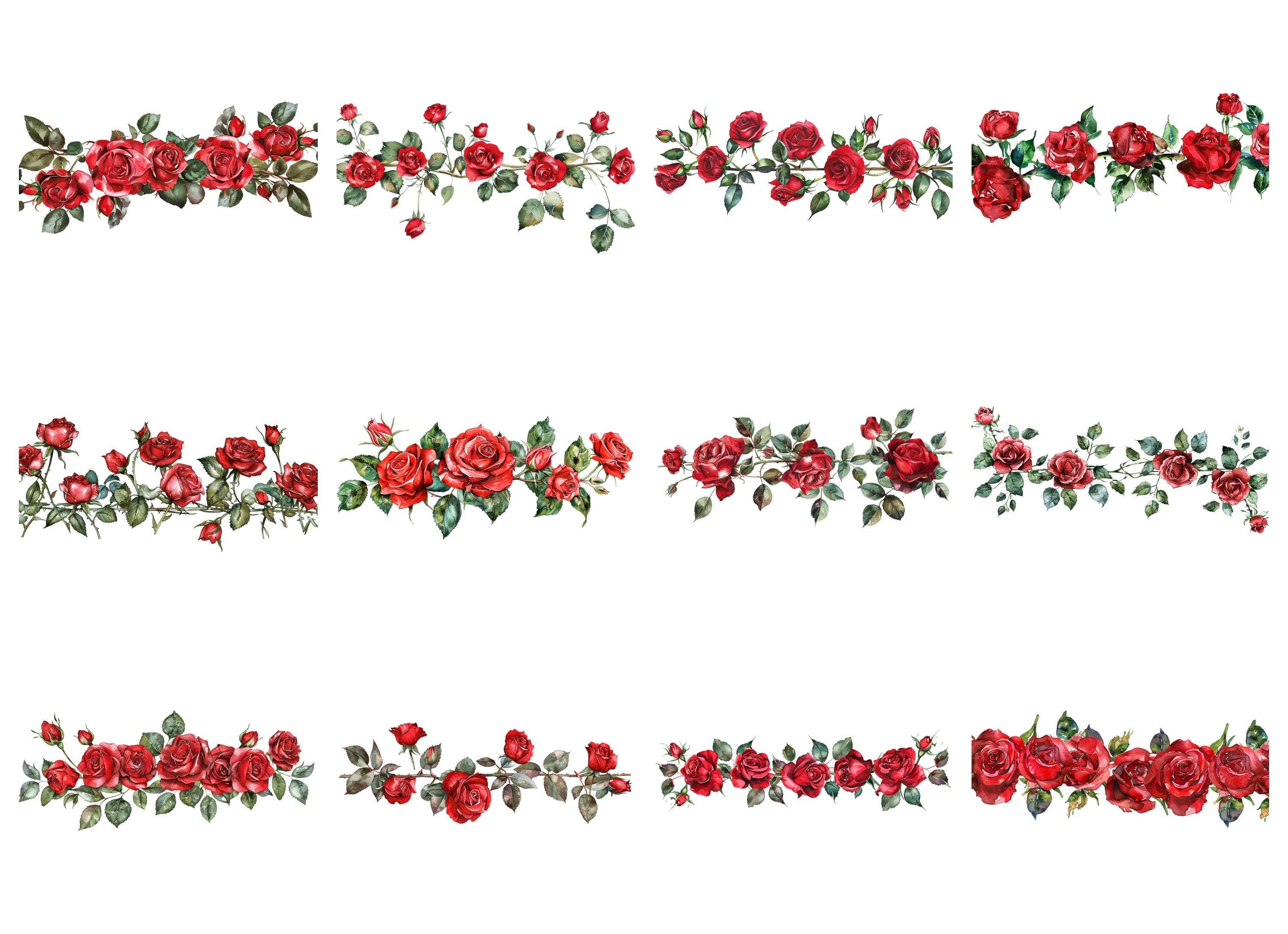 44 Red Roses Border Watercolor Clipart, Floral Clipart, PNG Digital ...