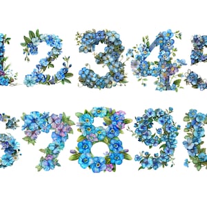 Numéros myosotis Clipart aquarelle, clipart floral, fichiers numériques PNG sur fond transparent, sublimation, usage commercial