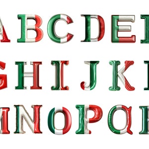 Aquarell Italienische Flagge Alphabet Clipart, PNG Einzelbilder auf transparentem Hintergrund, Sublimation, kommerzielle Nutzung