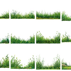 Grass Borders Clipart, digitale PNG-bestanden op transparante achtergrond, sublimatie, commercieel gebruik