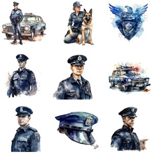 Police Officer Bundle, Watercolor, 24 PNG images, Clipart, Junk Journal, Paper Crafts Scrapbooking, Transparent background, Commercial Use